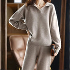 Women's Cashmere-Blend Sweater & Pants Set – Soft 2-Piece Knit Loungewear