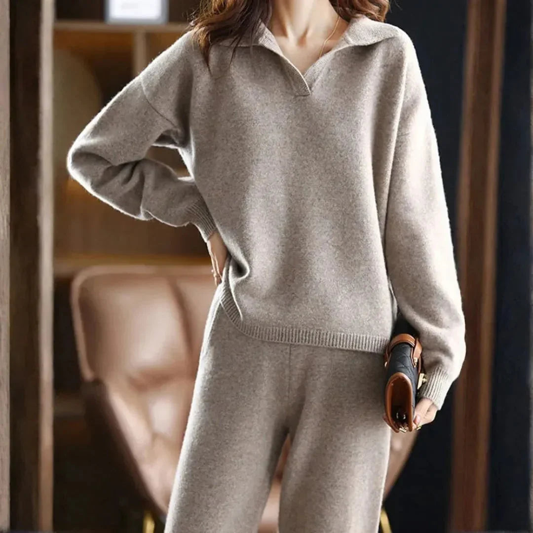Women's Cashmere-Blend Sweater & Pants Set – Soft 2-Piece Knit Loungewear