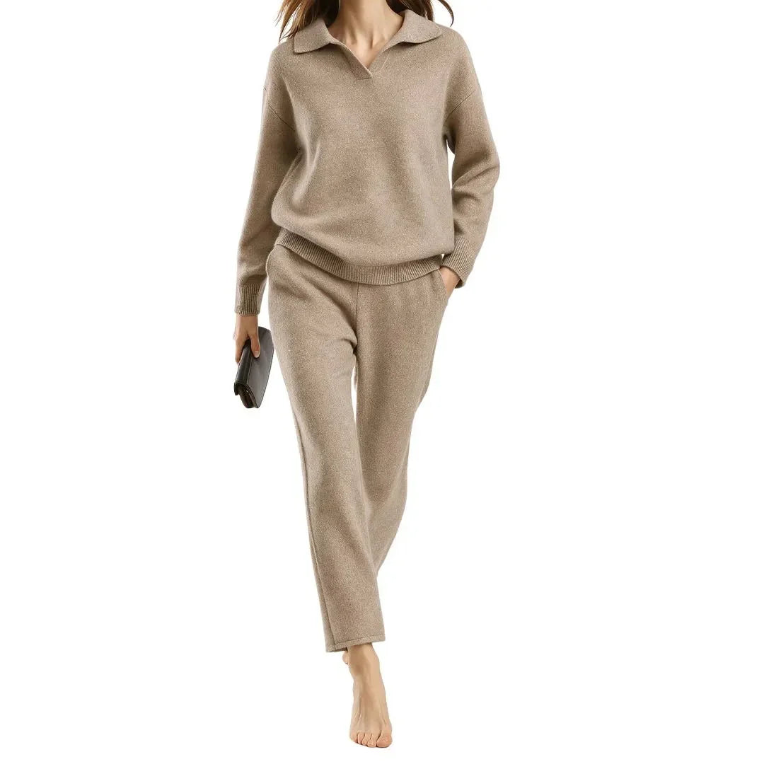 Women's Cashmere-Blend Sweater & Pants Set – Soft 2-Piece Knit Loungewear