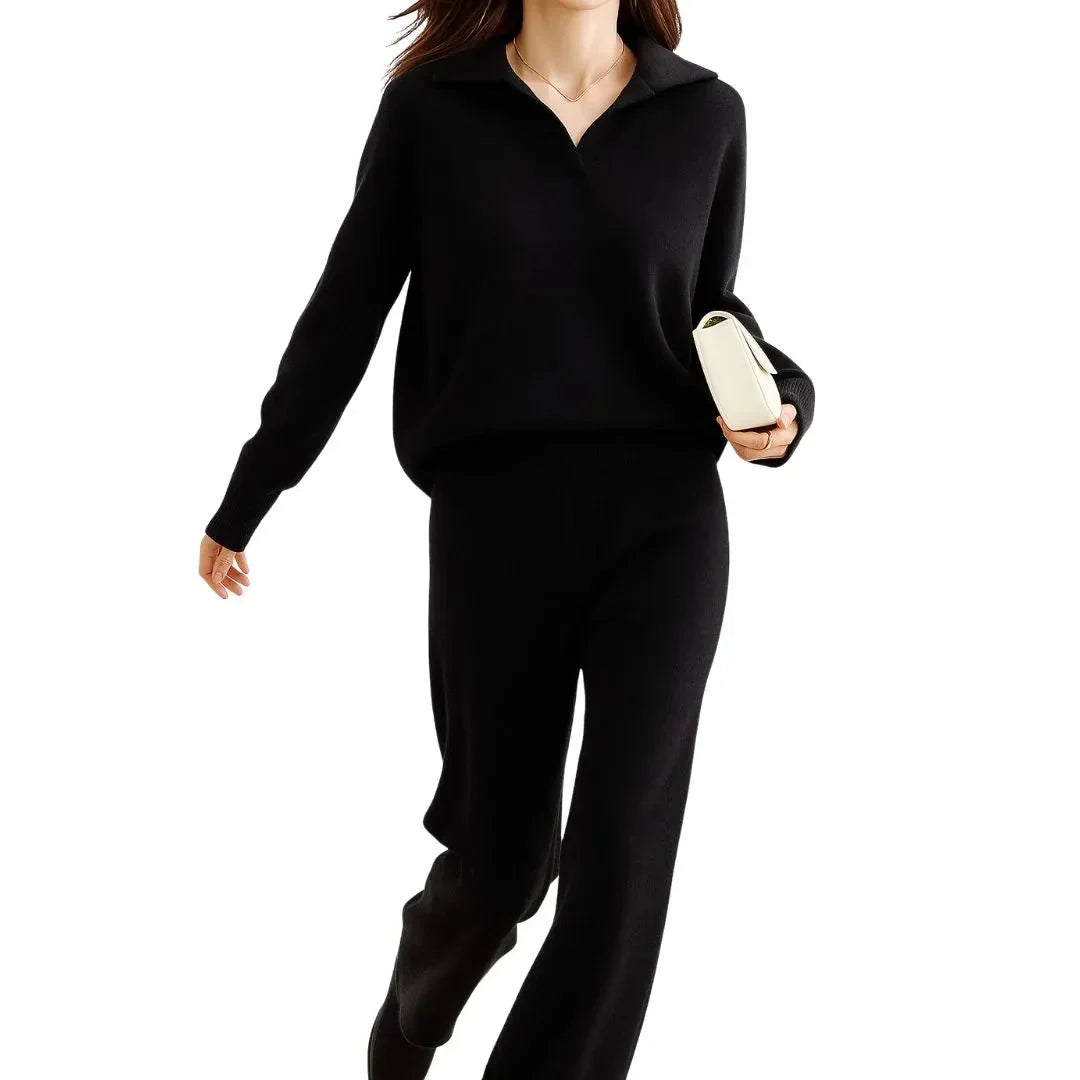 Women's Cashmere-Blend Sweater & Pants Set – Soft 2-Piece Knit Loungewear