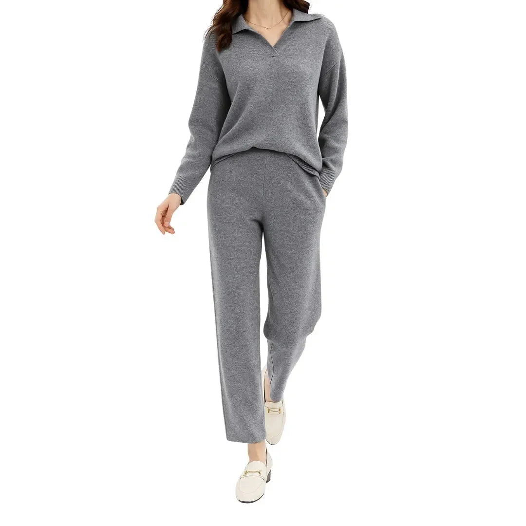 Women's Cashmere-Blend Sweater & Pants Set – Soft 2-Piece Knit Loungewear