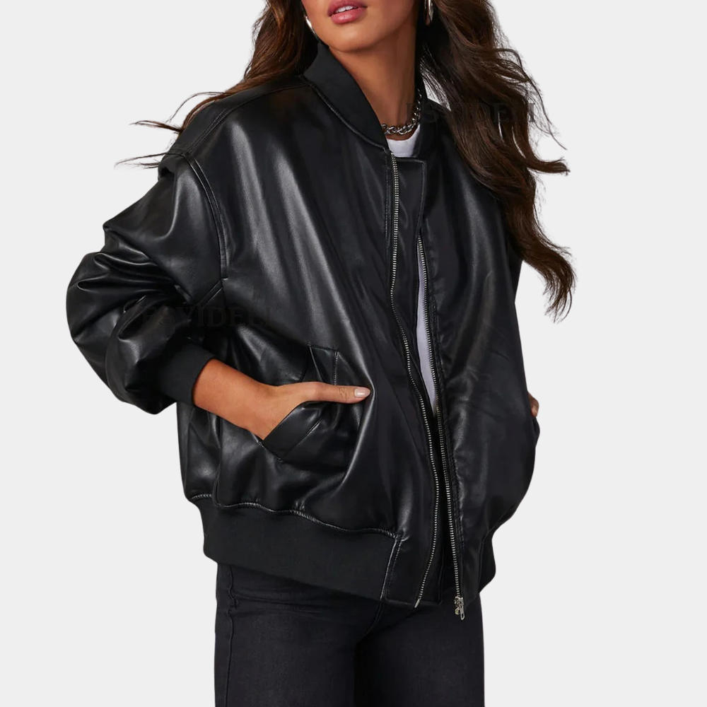 Women's Casual Leather Jacket | Warm Lined Everyday Coat