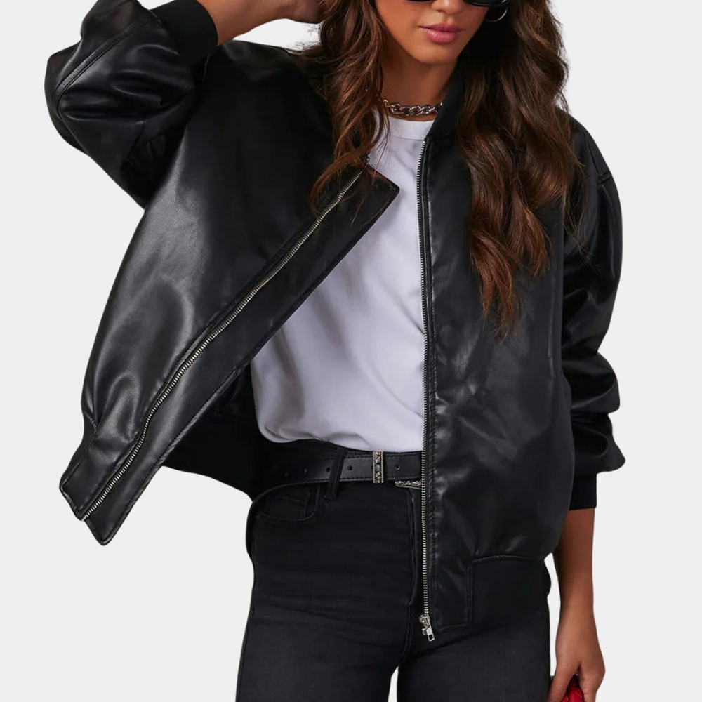 Women's Casual Leather Jacket | Warm Lined Everyday Coat