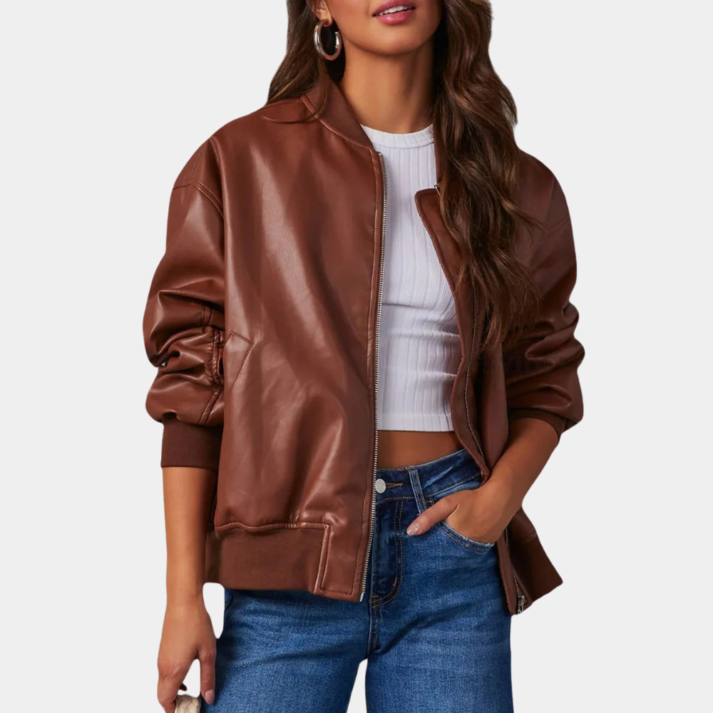 Women's Casual Leather Jacket | Warm Lined Everyday Coat