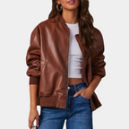 Women's Casual Leather Jacket | Warm Lined Everyday Coat