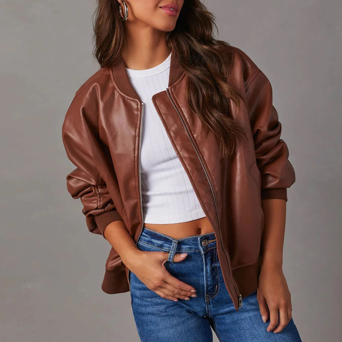 Women's Casual Leather Jacket | Warm Lined Everyday Coat