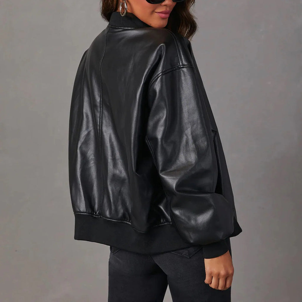 Women's Casual Leather Jacket | Warm Lined Everyday Coat