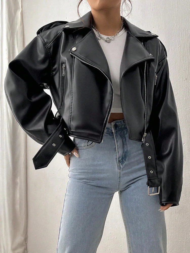 Women's Leather Jacket | Black Zip-Up Biker Style