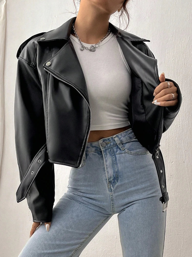 Women's Leather Jacket | Black Zip-Up Biker Style