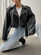 Women's Leather Jacket | Black Zip-Up Biker Style