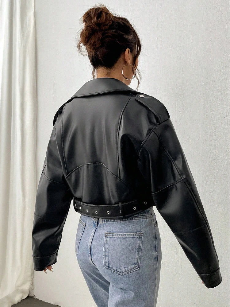 Women's Leather Jacket | Black Zip-Up Biker Style