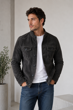 Men's Suede chest  pockets Jacket – Faux Leather Coat