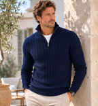 Men’s Cable Knit Quarter Zip Sweater – Warm Jumper