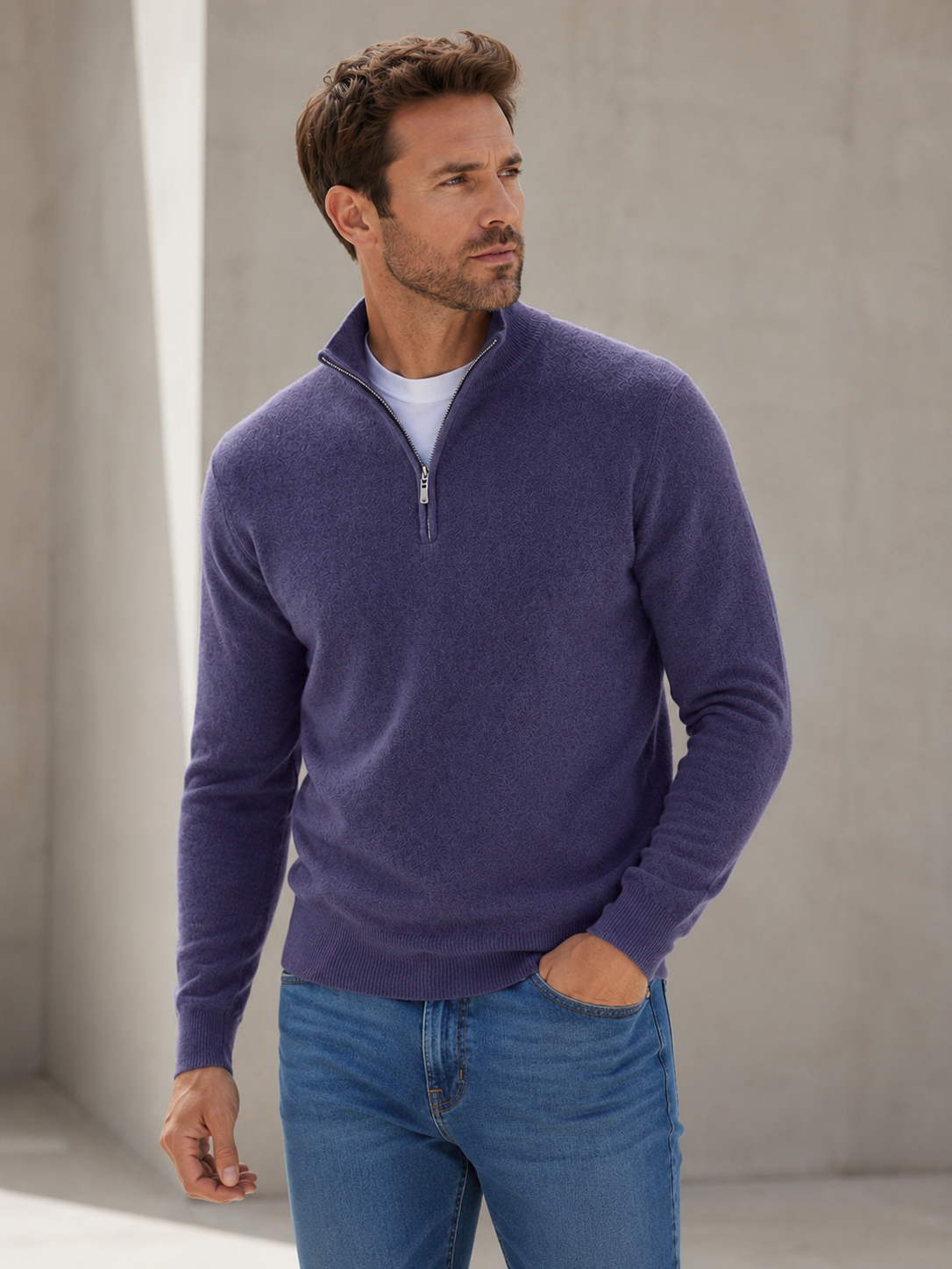 Men’s Wool Blend Half-Zip Knit Sweater