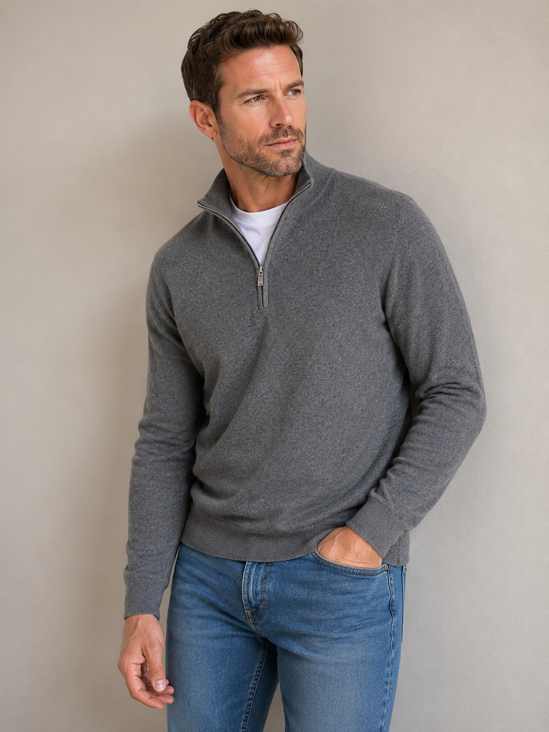 Men’s Wool Blend Half-Zip Knit Sweater