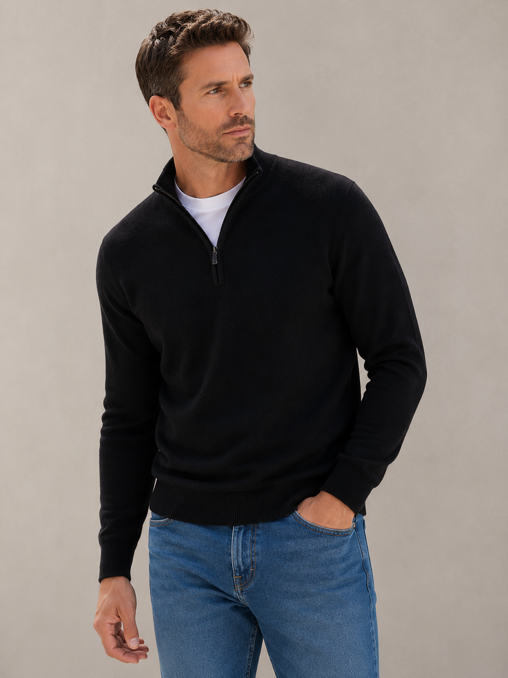 Men’s Wool Blend Half-Zip Knit Sweater