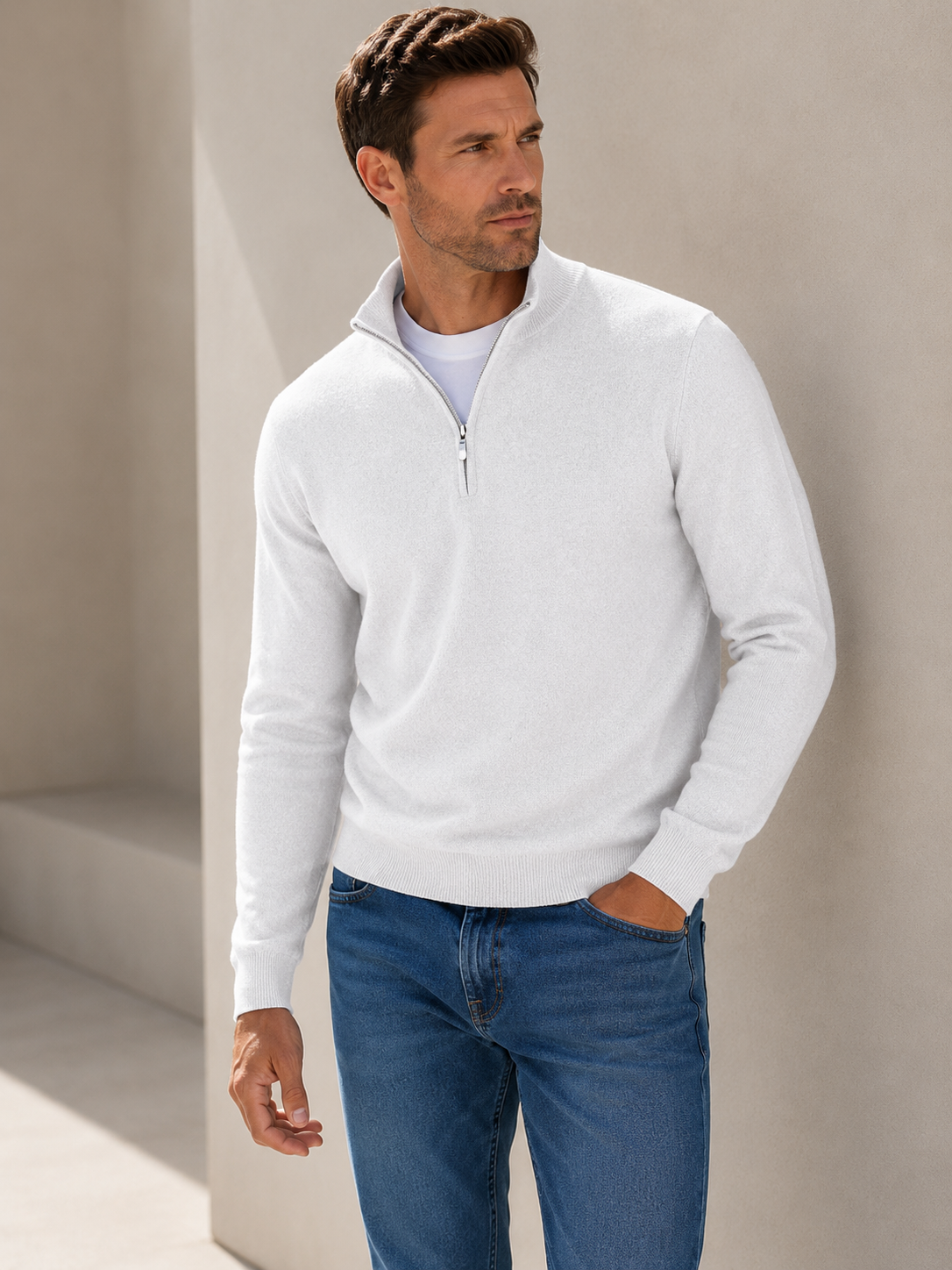 Men’s Wool Blend Half-Zip Knit Sweater