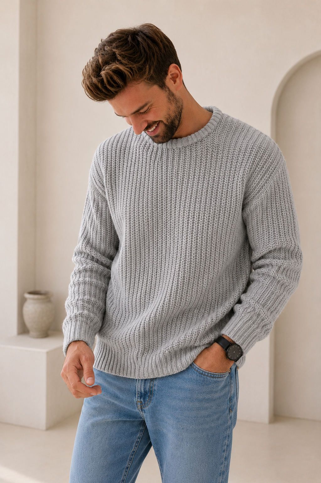 Men’s Chunky Knit Sweater – Warm Casual Jumper