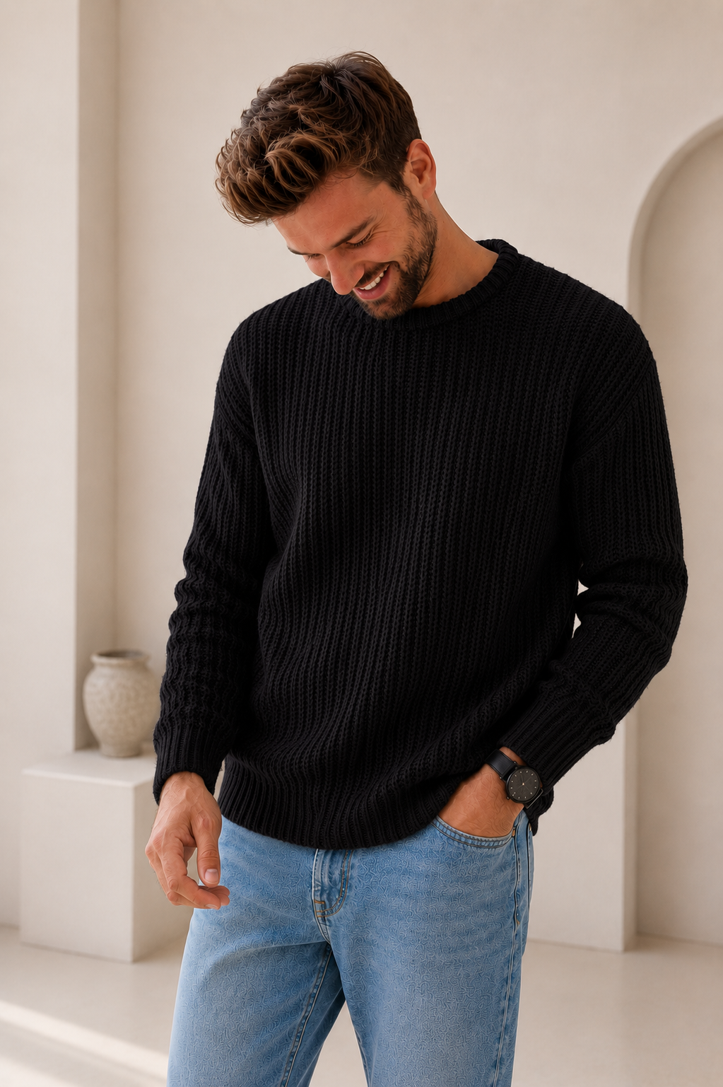 Men’s Chunky Knit Sweater – Warm Casual Jumper
