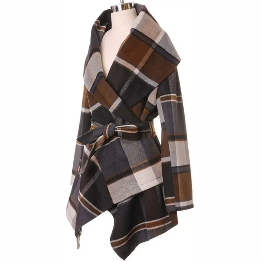 Women's Prairie Check Belted Coat | Elegant Wool-Blend Outerwear
