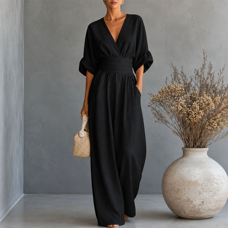 Women's Wide-Leg Jumpsuit | Elegant Draped Waist Outfit