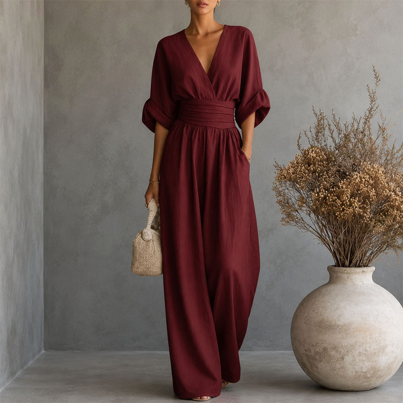 Women's Wide-Leg Jumpsuit | Elegant Draped Waist Outfit