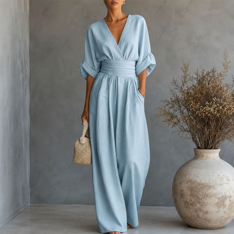 Women's Wide-Leg Jumpsuit | Elegant Draped Waist Outfit