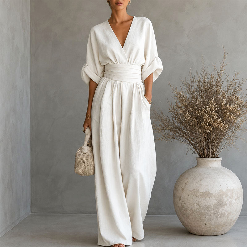 Women's Wide-Leg Jumpsuit | Elegant Draped Waist Outfit