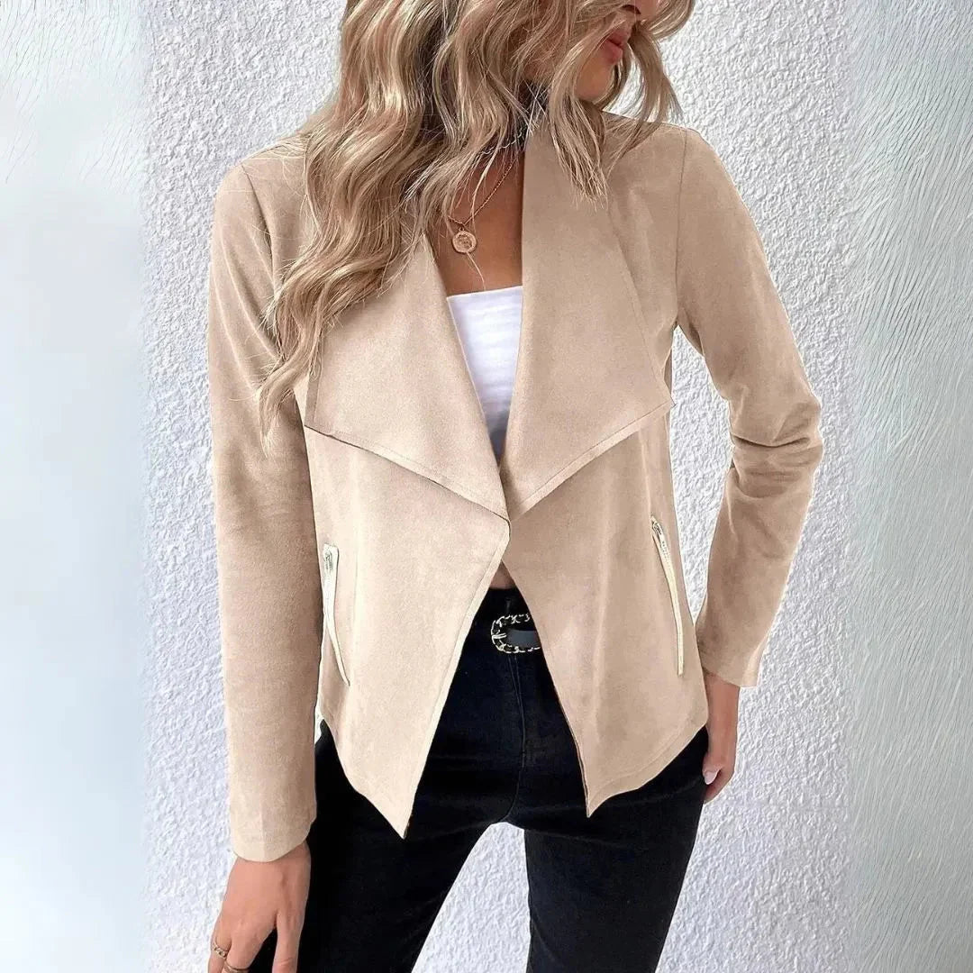 Women's Draped Open-Front Blazer | Chic Cotton Jacket