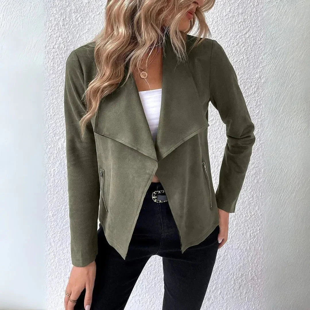 Women's Draped Open-Front Blazer | Chic Cotton Jacket