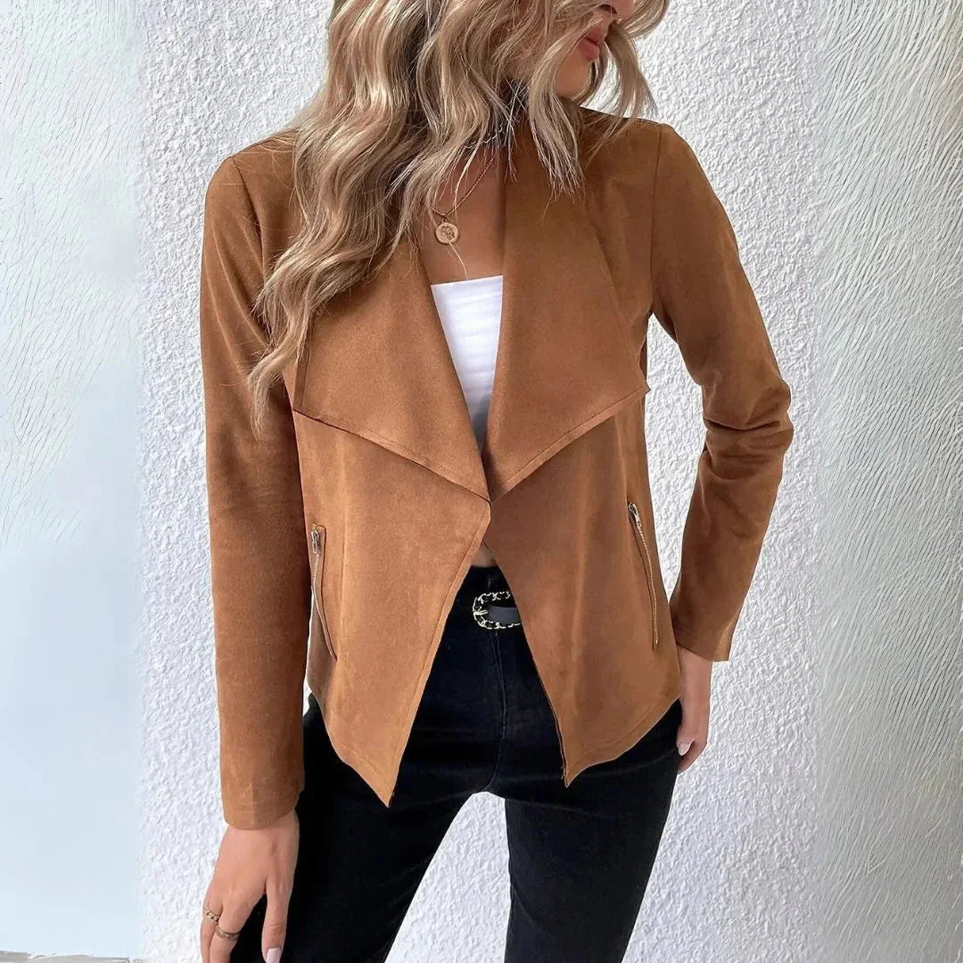 Women's Draped Open-Front Blazer | Chic Cotton Jacket