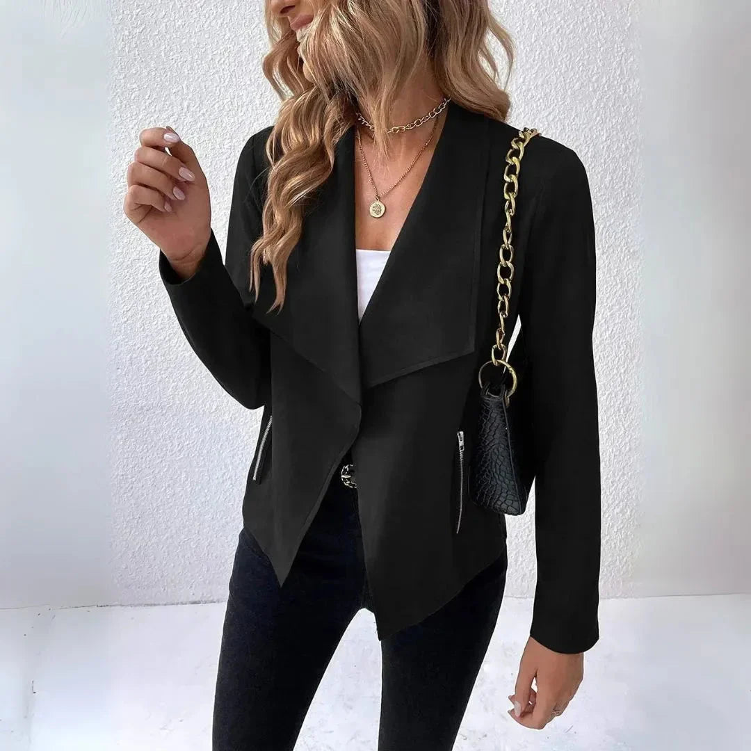 Women's Draped Open-Front Blazer | Chic Cotton Jacket