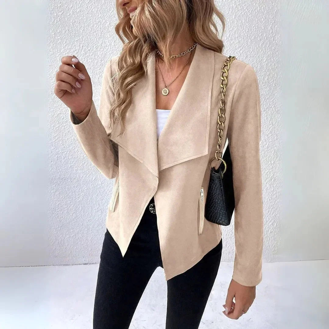 Women's Draped Open-Front Blazer | Chic Cotton Jacket
