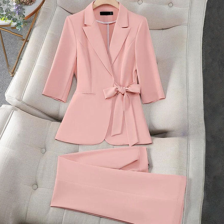 Women's Belted Blazer Suit Set | Tailored Trouser Set