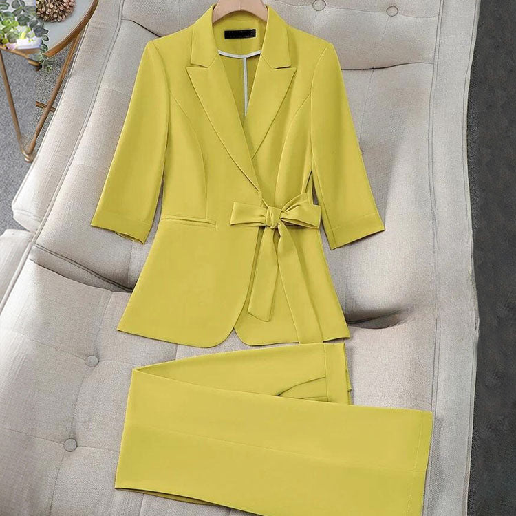 Women's Belted Blazer Suit Set | Tailored Trouser Set