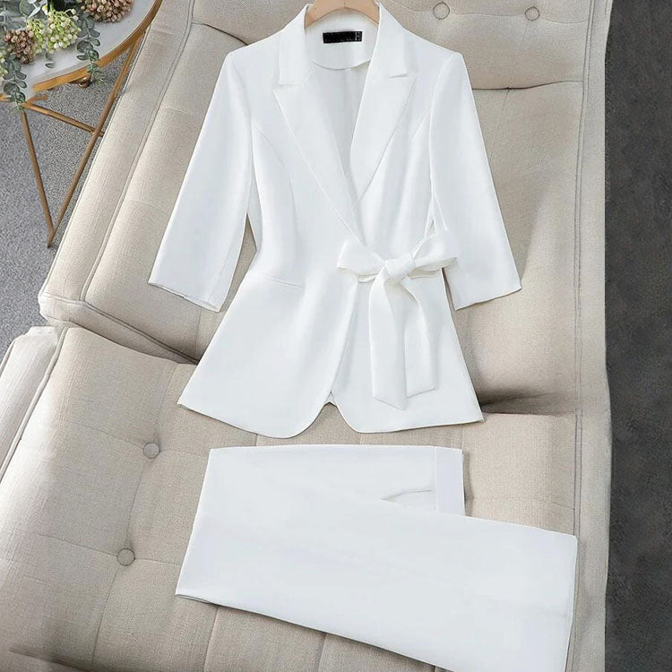Women's Belted Blazer Suit Set | Tailored Trouser Set