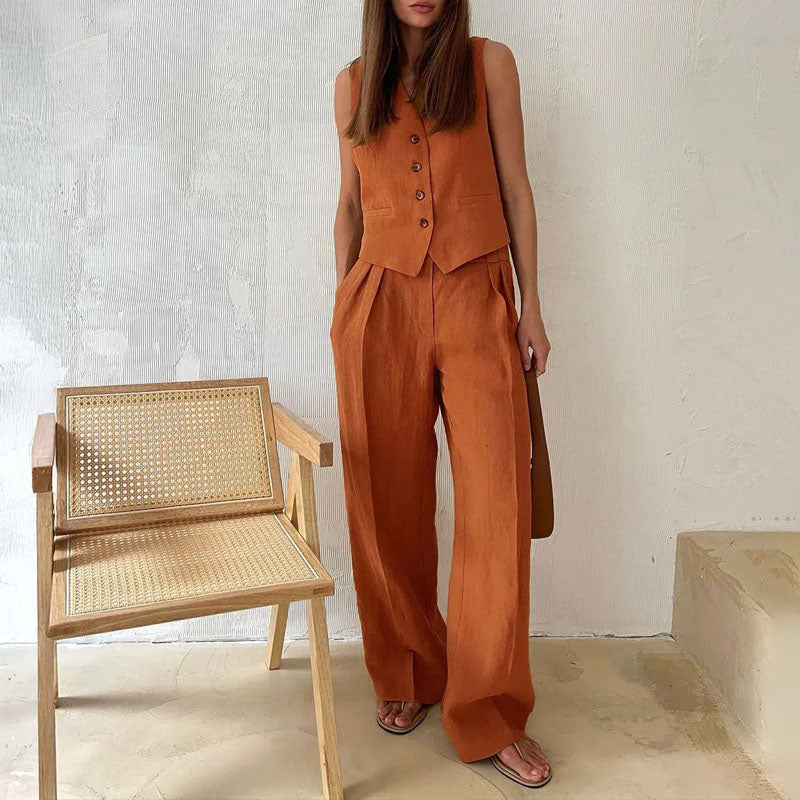 Women's Vest & Wide-Leg Pants Set | Chic 2-Piece Outfit