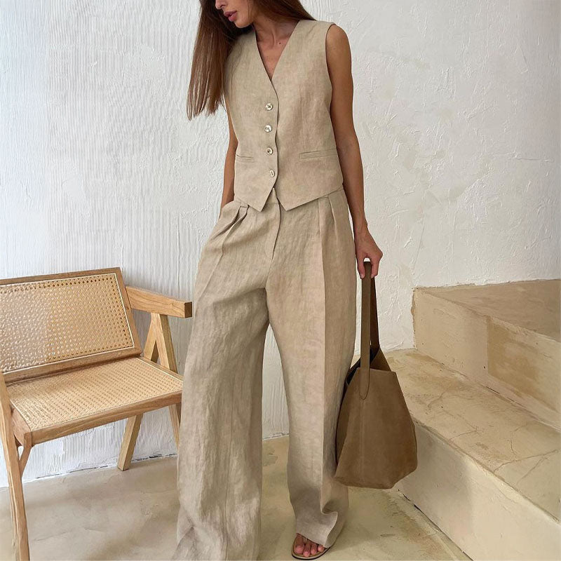 Women's Vest & Wide-Leg Pants Set | Chic 2-Piece Outfit