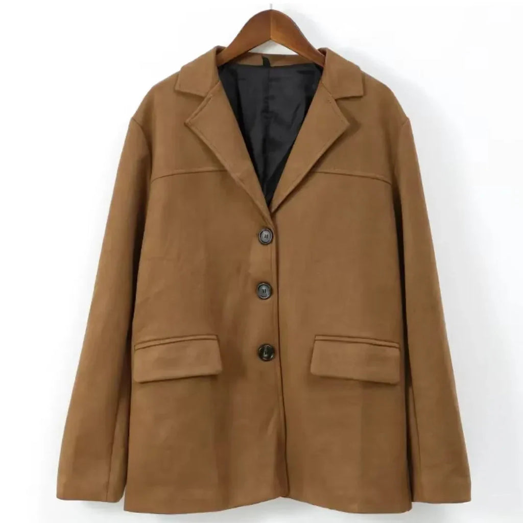 Women's Classic Suede Blazer | Timeless Warm Brown Jacket