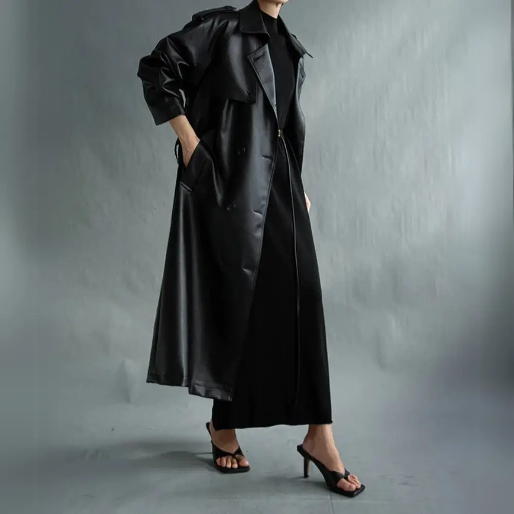 Women's Leather Trench Coat | Classic Double-Breasted