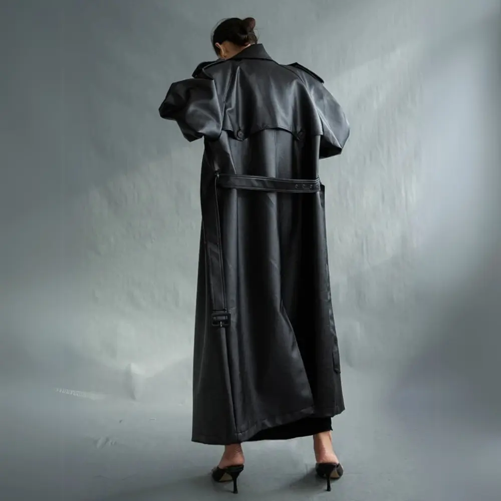 Women's Leather Trench Coat | Classic Double-Breasted