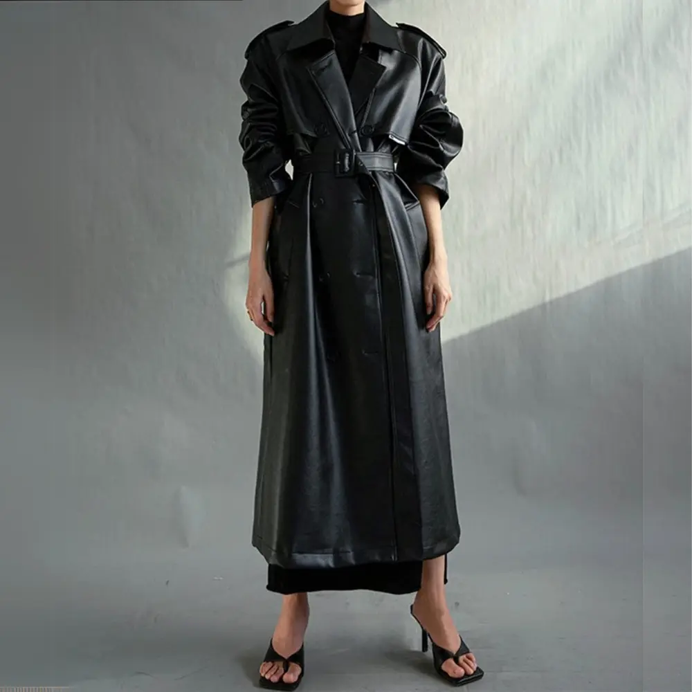 Women's Leather Trench Coat | Classic Double-Breasted