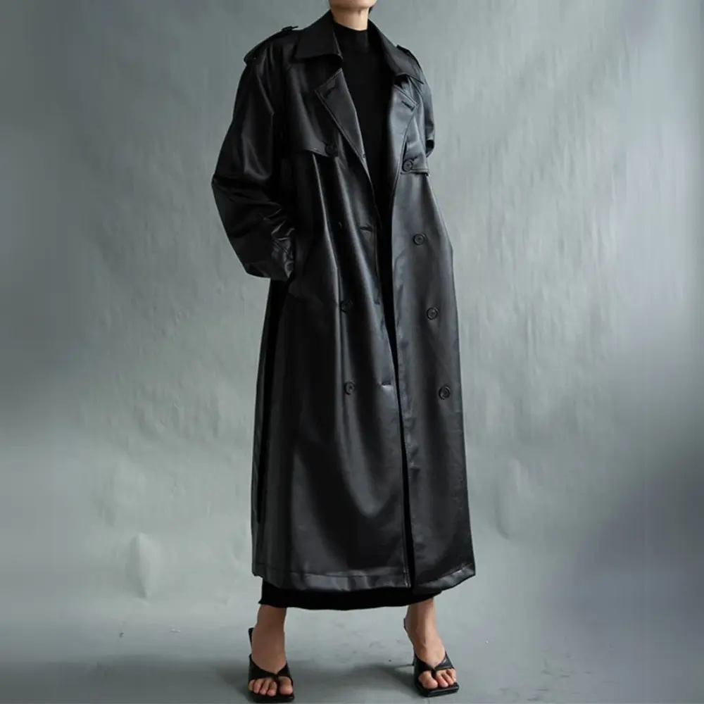 Women's Leather Trench Coat | Classic Double-Breasted