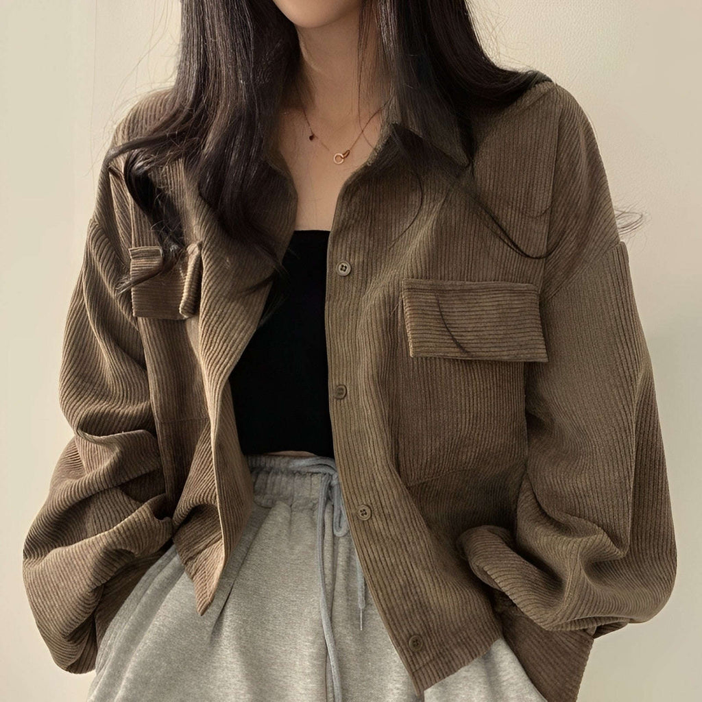 Women's Corduroy Drawstring Short Jacket | Fall Coat