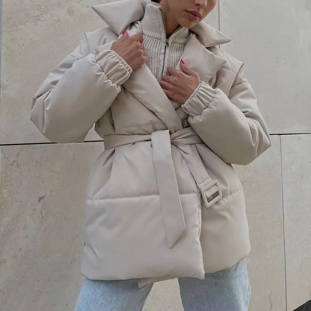 Women's Cozy Cotton Padded Winter Jacket | Belted Oversized Parka