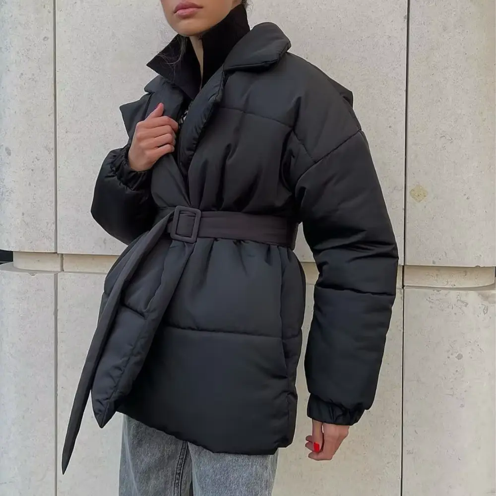 Women's Cozy Cotton Padded Winter Jacket | Belted Oversized Parka