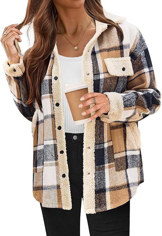 Women's Cozy Plaid Fleece Jacket | Warm Outdoor Coat