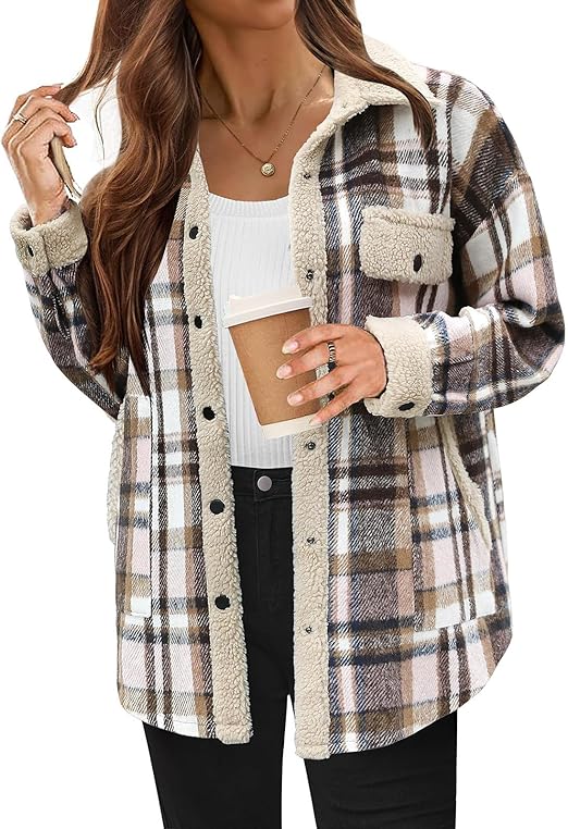 Women's Cozy Plaid Fleece Jacket | Warm Outdoor Coat