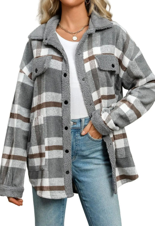 Women's Cozy Plaid Fleece Jacket | Warm Outdoor Coat