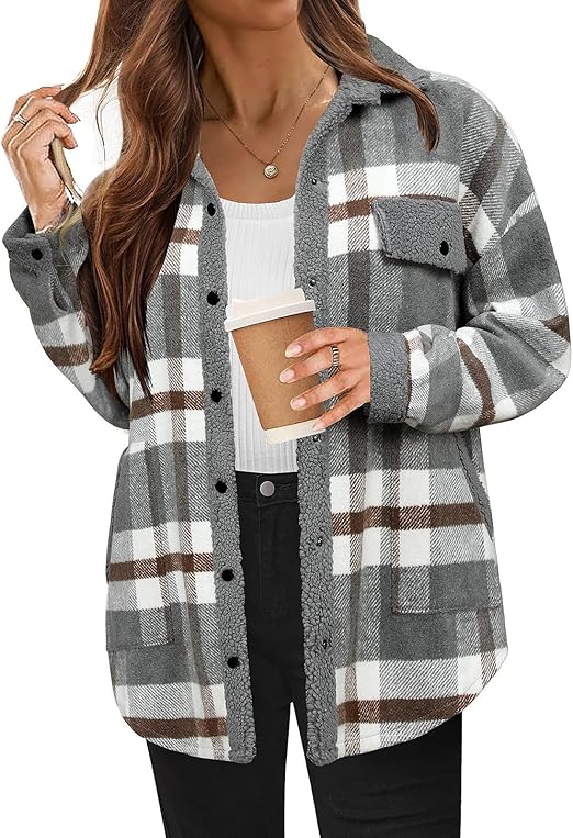 Women's Cozy Plaid Fleece Jacket | Warm Outdoor Coat